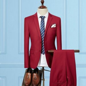 Men's 2PCS Suit Formal Dress Business Casual Blazer Jacket Pants Groom Wedding L