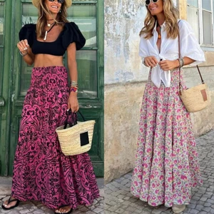 Abito donna boho floreale lungo maxi gonne vita alta vacanza spiaggia festa - Foto 1 di 11