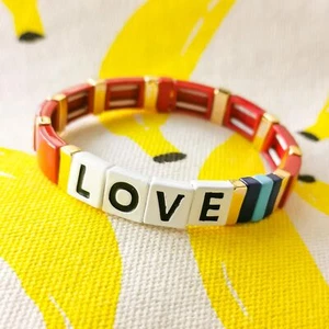 Roxanne Assoulin Just Say Love Enamel Stretch Bracelet - Gold & Red - Picture 1 of 3