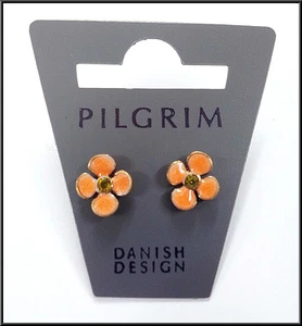 PILGER DÄNEMARK GOLD OHRRINGE KRISTALLE KLEINE EMAILLE BLUMEN OHRSTECKER NICKELFREI - Bild 1 von 1