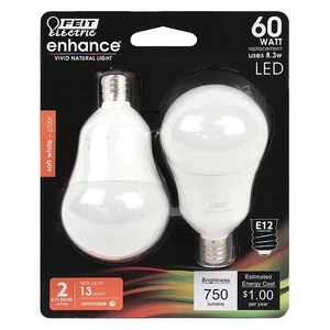 Feit Electric LED,8.3 W,A15,Candelabra Screw (E12),PK2 BPA1560C/927CA/2 Feit - Picture 1 of 1