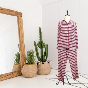 Soma Women's L Long Sleeve Holiday Striped Top M Pants Soft Stretch White Red - Picture 1 of 18