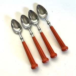 VTG MCM Oxford Hall Spoons Fashion Wear Stainless Orange Handles Set Of 4 Read - Picture 1 of 7