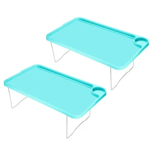 2pcs Breakfast Tray Table with Folding Legs Serving Platter Laptop Desk Blue - Picture 1 of 5