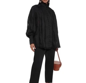 Zimmermann Blouse Size 0 AU 8-10-12 /US 4-6-8 Lace Panels Black Button Up Shirt - Picture 1 of 22