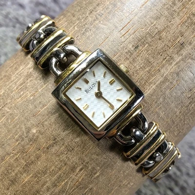 Bulova Women 98T02  Two Tone Square Quartz Analog 17mm Watch 7" - Image 1 of 4