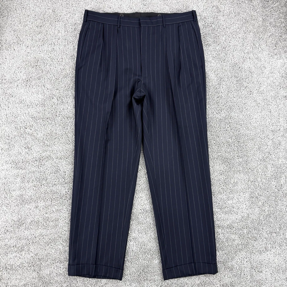 Pantalones Polo Ralph Lauren Para Hombre Talla Etiqueta-41R/Se Ajusta-36x30 Azul Marino/Gris Lana a Rayas Foto 1 de 4
