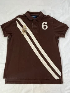 Polo Ralph Lauren Hemd Herren XL braun Custom Fit Wappen gestreift Polo 6 Rugby XL - Bild 1 von 6