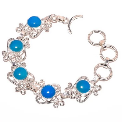 Brazalete étnico joyería chapada en plata calcedonia natural 7-7,99" T7536-70 Foto 1 de 3
