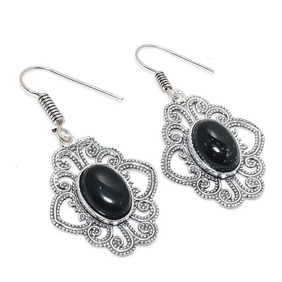 Orecchini in onice nera forma ovale pietra preziosa fatti a mano bellissimi g... - Immagine 1 di 4