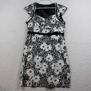 Spense Women's Sheath Dress Size 14 Floral Black & White Cap Sleeves - Picture 1 of 14