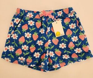 Mini Boden girls Bright Marina Blue strawberry print toweling shorts Size 7y NWT