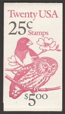 US 2284-2285 2285b BK160 Owl & Grosbeak 25c booklet 20 #2222 MNH 1988 - Image 1 of 3