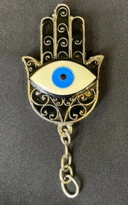 Vintage Original Hamsa Hand Keychain Evil Eye Hamsa Hand Fatima Pendant Protect - Picture 1 of 3