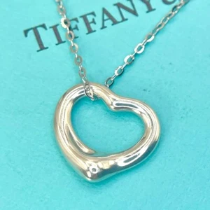 Tiffany & Co Pendant Top Necklace Elsa Peretti Open Heart Sterling Silver Used - Picture 1 of 10