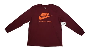 Nike Tee Virginia Tech Hokies Core Long Sleeve T-Shirt Maroon Swoosh Adult 2XL - Picture 1 of 12