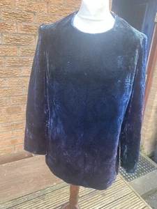 NEW RARE Vintage Georgina Von Etzdorf Womens Dress Tunic Velvet Blue sz 14 - Picture 1 of 6