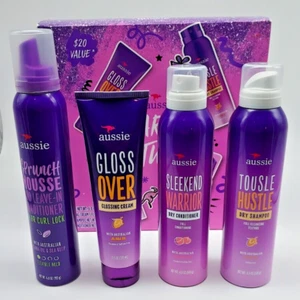 Aussie Sparkle & Twirl 4 Piece Hair Styling Set Shampoo Conditioner Gloss Mousse - Picture 1 of 5