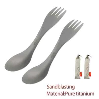2Pcs Titanium Spork 2-in-1 Spoon Ultralight Cookware Portable Fork Knife Camping - Image 1 of 4