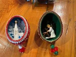 Vintage Lot Christmas Beaded Sequin Angel W/deer & Church Eggs Diorama/Ornaments - Picture 1 of 7