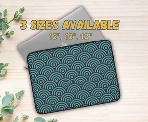 Japanese Wave Laptop Sleeve: Modern Geometric Protective Tablet Case, Padded Bag - Picture 1 of 13