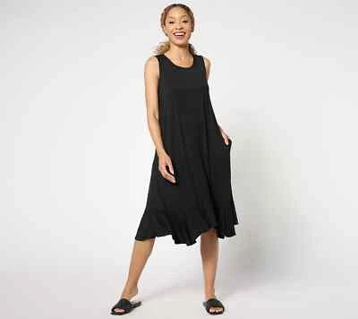 Vestido sin mangas LOGO by Lori Goldstein Rayón 230 con dobladillo con volantes-negro-pequeño-A650028 Foto 1 de 2