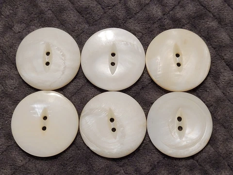 Set of 6 Large 1-1/8" Antique Carved 2 Hole Mother Of Pearl Buttons Cover