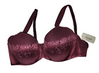 New SOMA Stunning Support Balconet Bra 32DD Fig Floral Lace Light Pad NWT