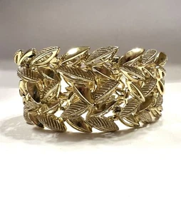 Vintage extra breites goldfarbenes Blatt Design Armband mit Faltschließe 7" - Bild 1 von 10