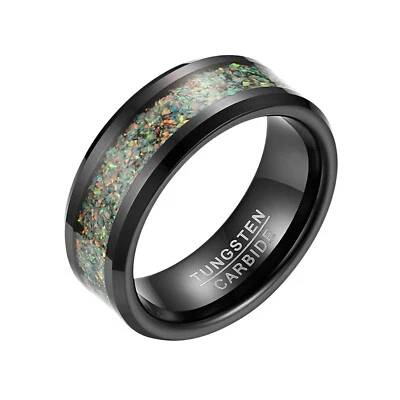 Anillo de boda con incrustación de ópalo de tungsteno negro de 4/8 mm para hombres y mujeres banda de compromiso talla 6-12 Foto 1 de 4