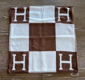 NEW Brown Ecru Avalon H Monogram Pillow Cover Cashmere Blend Euro Sham 26x26 - Picture 1 of 9