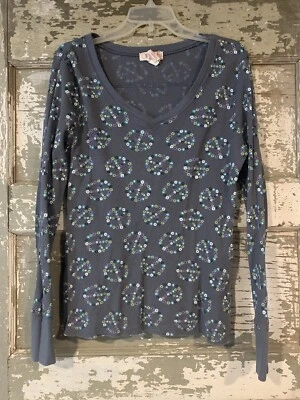 OP Ocean Pacific Girls Top XXL Gray Camo Long Sleeve V Neck Waffle Knit Stretch - Image 1 of 4