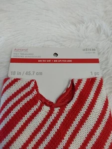 Ashland Christmas Mini Tree Skirt Red & White Stripe Knit W/Faux Fur 18" BNWT! - Picture 1 of 4