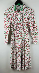 Vintage 70s Lanz Original Strawberries Print Dress Midi Button Up Long Sleeve - Picture 1 of 9