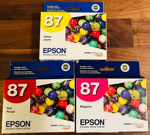 Lot of 3 Sealed OEM Epson 87 Red Yellow Magenta Ink Cartridge - Picture 1 of 4