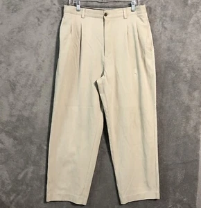 Tommy Bahama 100% Silk Havana Pants Beige Pleated Mens Size 34 X 28 - Picture 1 of 13