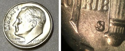 ⭐️ 1948 S BLAZING BU Silver Dime NICE (S/S Variety?)⭐️ CS - Image 1 of 4