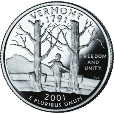 🇺🇸 US State Quarter coin, USA 25 cents, VERMONT, 2001 - Image 1 of 2