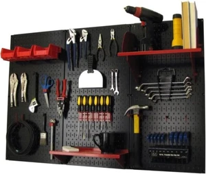 Wall Mount Pegboard Garage Tool Storage Shop Shed Organizer Shelves Red Black  - Picture 1 of 2