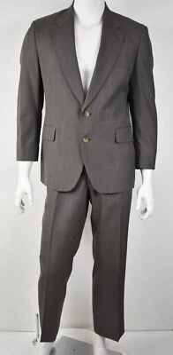 Vintage JOHN ALEXANDER Union Made USA Brown Striped Flat Front Suit 42S x 35W - Image 1 of 4