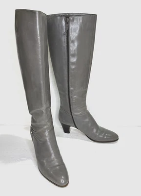 Salvatore Ferragamo Botas de Montar Tacón Alto de Cuero para Mujer 6.5 AA Gris Cremallera Italia Foto 1 de 4