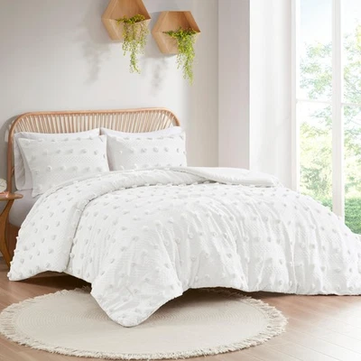 King Comforter Set, Clipped Jacquard Comforter Set Chic Pompoms Accent, All S... - Image 1 of 4
