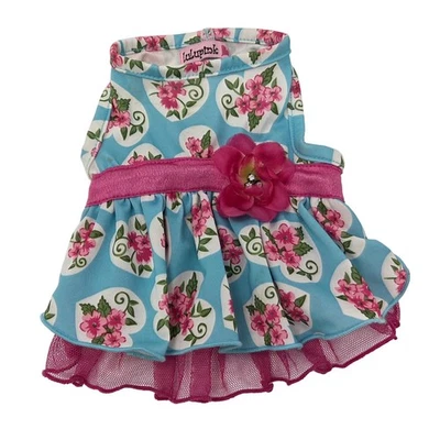 Vestido Lulu Rosa Azul Floral Corazón Perro XXS Rosa Tul Volantes Cachorro Mascota Ropa Foto 1 de 4
