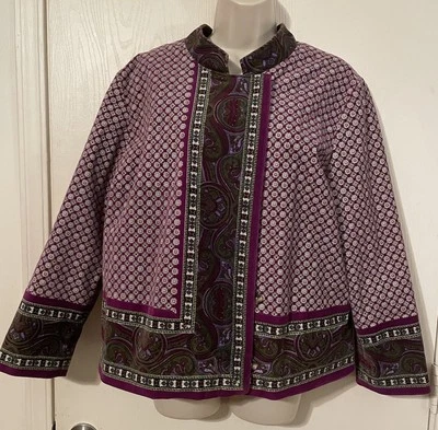 Isaac Mizrahi женщин M фиолетовый бархат куртка пейсли на пуговицах цель - Изображение 1 из 4