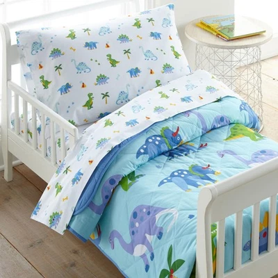 100% Cotton 4 Piece Toddler Bed-in-A-Bag for Boys & Girls, Bedding Set Includes - Image 1 of 4