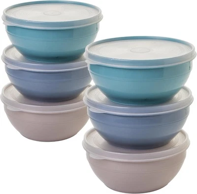 6er Set Schüsseln mit Deckel 0,5L – 3-farbig sortiert – stapelbar, Made in EU - Bild 1 von 4