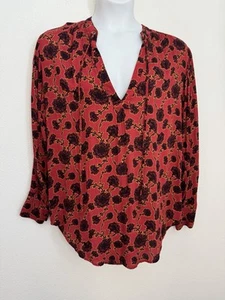 Blusa Free People Mia Talla M Campesina Floral Popover Rojo Óxido Rayón Boho Usada en Excelente Condición - Imagen 1 de 8