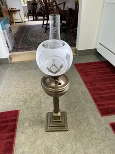 Masonic Oil Lamp Made English Globe Has Symbols Including Scribe & G - Picture 1 of 19