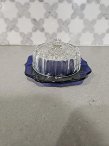 Vtg Imperial Glass for KRAFT Cobalt & Clear GlassCovered Butter / Cheese Dish - Picture 1 of 6