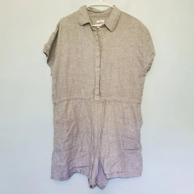C & C Ca Women's Xl Romper 100% Linen Gray 1/2 Button Coastal Utility Beach  - Image 1 of 4